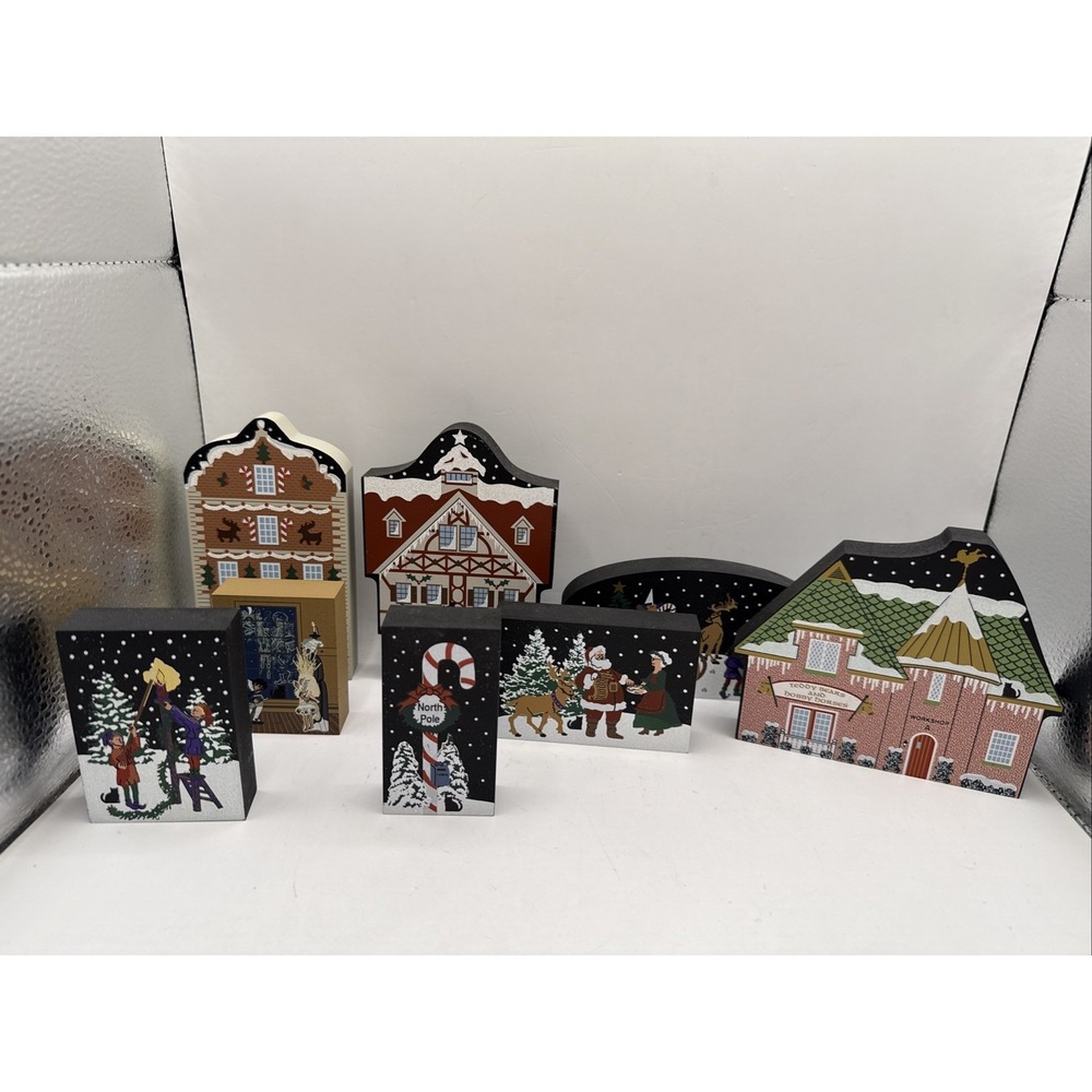 The Cats Meow Village 1998 - 7 Piece North Pole Collection Signed by Faline Xmas